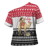 Yemen Christmas Cross Shoulder Shirt with Camel Leopard Falcon Red Black White Snowflake - Wonder Print Shop