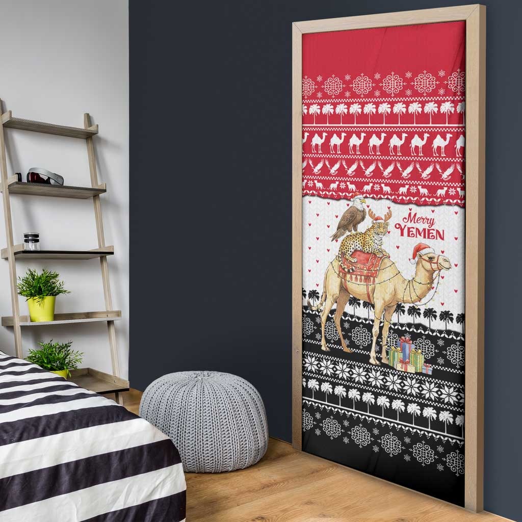 Yemen Christmas Door Cover with Camel Leopard Falcon Red Black White Snowflake - Wonder Print Shop