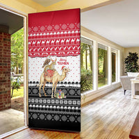 Yemen Christmas Door Cover with Camel Leopard Falcon Red Black White Snowflake - Wonder Print Shop