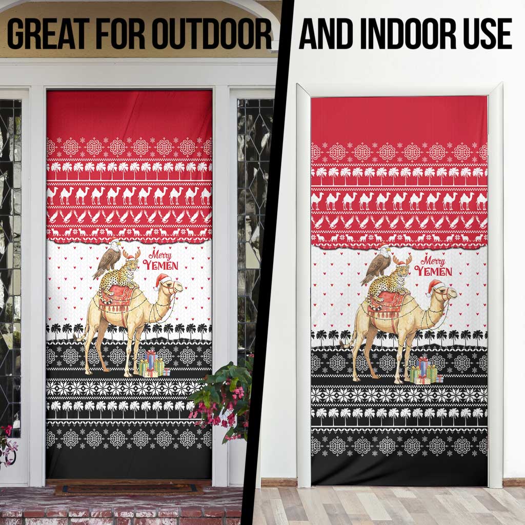 Yemen Christmas Door Cover with Camel Leopard Falcon Red Black White Snowflake - Wonder Print Shop