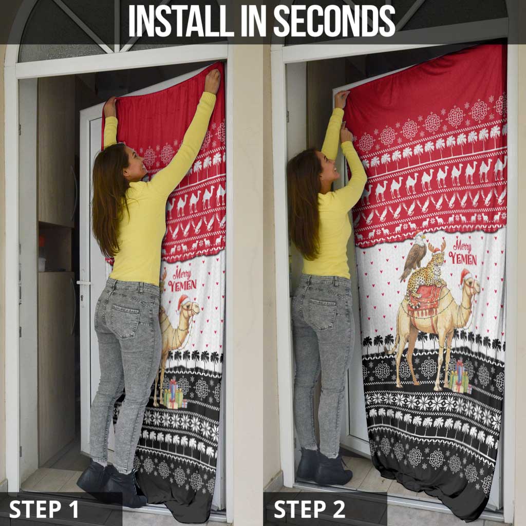 Yemen Christmas Door Cover with Camel Leopard Falcon Red Black White Snowflake - Wonder Print Shop