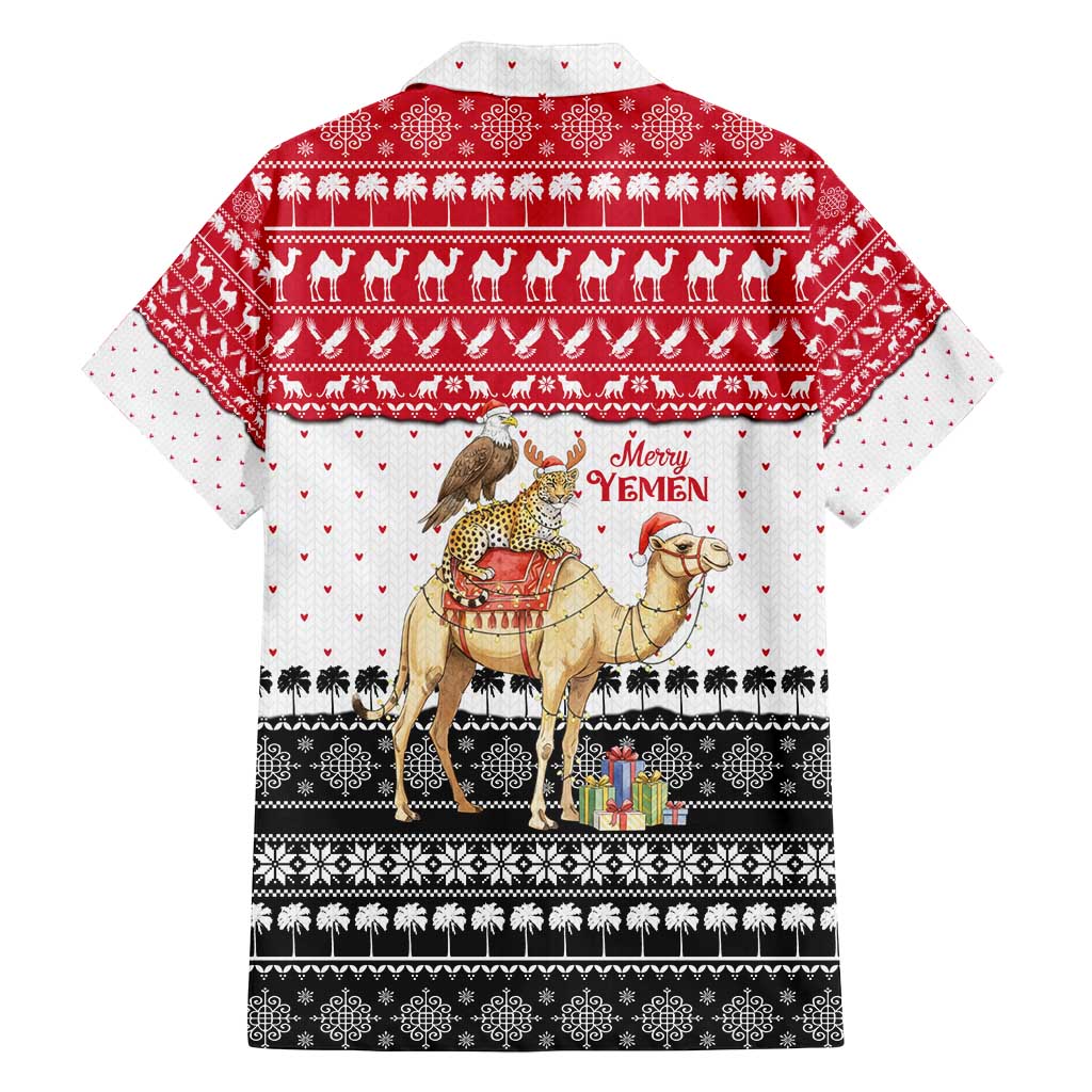 Yemen Christmas Family Matching Long Sleeve Bodycon Dress and Hawaiian Shirt with Camel Leopard Falcon Red Black White Snowflake - Wonder Print Shop