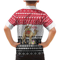 Yemen Christmas Family Matching Mermaid Dress and Hawaiian Shirt with Camel Leopard Falcon Red Black White Snowflake - Wonder Print Shop