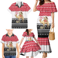 Yemen Christmas Family Matching Mermaid Dress and Hawaiian Shirt with Camel Leopard Falcon Red Black White Snowflake - Wonder Print Shop