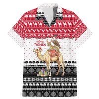 Yemen Christmas Family Matching Mermaid Dress and Hawaiian Shirt with Camel Leopard Falcon Red Black White Snowflake - Wonder Print Shop