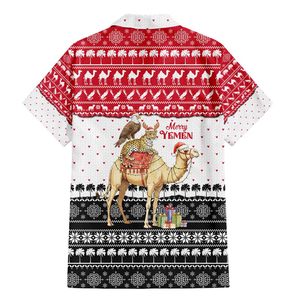 Yemen Christmas Family Matching Mermaid Dress and Hawaiian Shirt with Camel Leopard Falcon Red Black White Snowflake - Wonder Print Shop