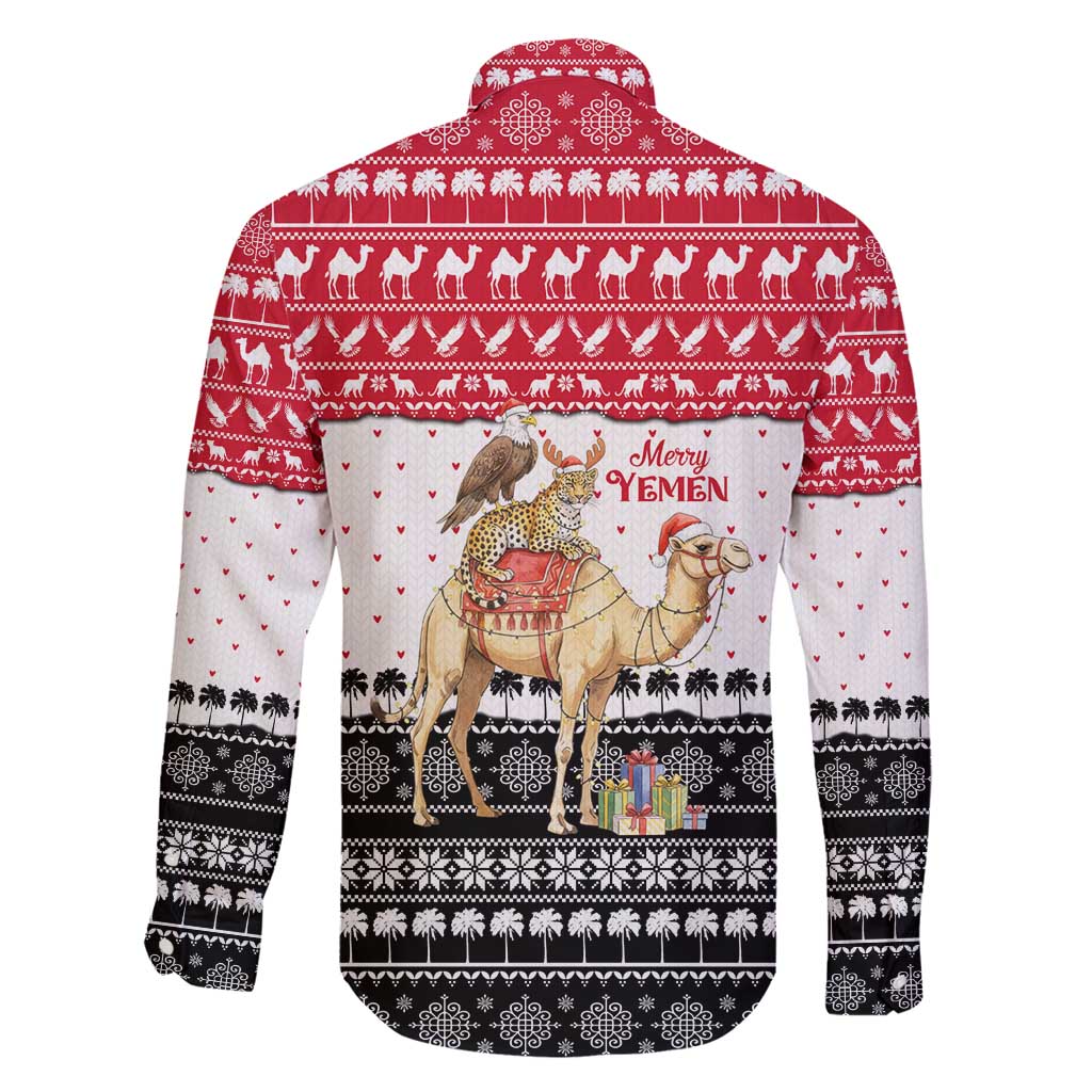 Yemen Christmas Family Matching Mermaid Dress and Hawaiian Shirt with Camel Leopard Falcon Red Black White Snowflake - Wonder Print Shop