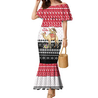 Yemen Christmas Family Matching Mermaid Dress and Hawaiian Shirt with Camel Leopard Falcon Red Black White Snowflake - Wonder Print Shop