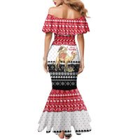 Yemen Christmas Family Matching Mermaid Dress and Hawaiian Shirt with Camel Leopard Falcon Red Black White Snowflake - Wonder Print Shop