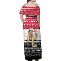 Yemen Christmas Family Matching Off Shoulder Maxi Dress and Hawaiian Shirt with Camel Leopard Falcon Red Black White Snowflake - Wonder Print Shop