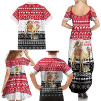 Yemen Christmas Family Matching Summer Maxi Dress and Hawaiian Shirt with Camel Leopard Falcon Red Black White Snowflake - Wonder Print Shop