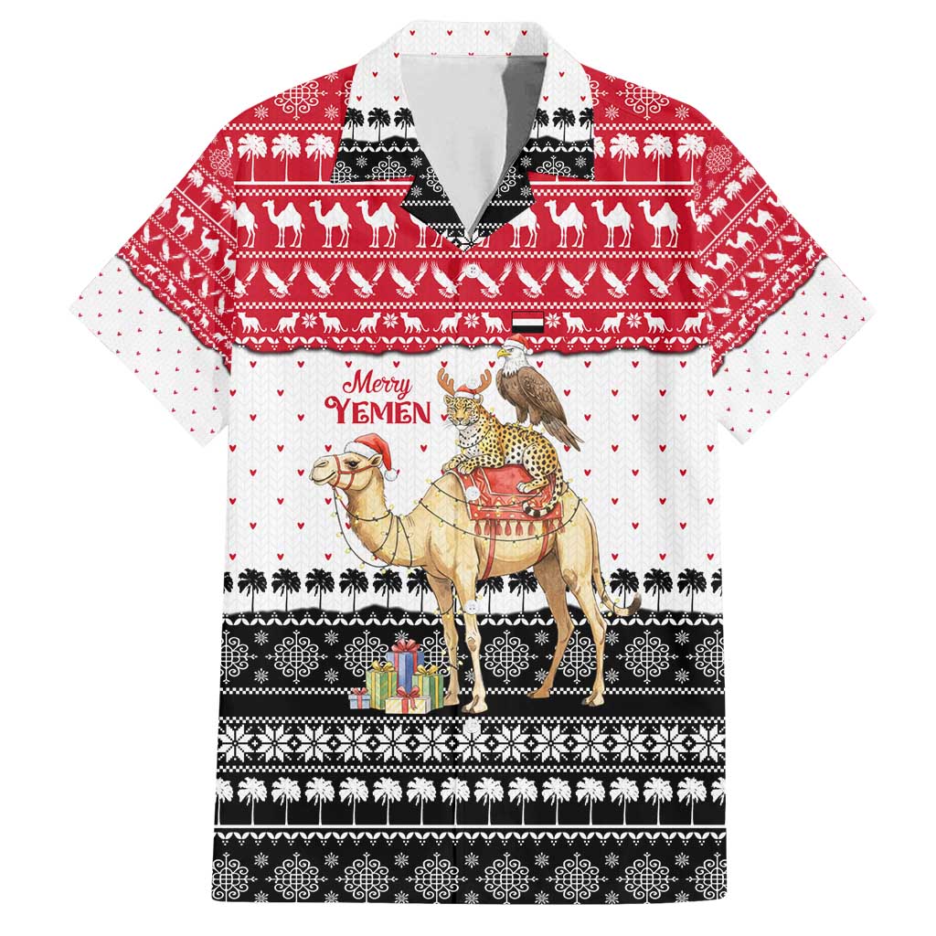 Yemen Christmas Family Matching Summer Maxi Dress and Hawaiian Shirt with Camel Leopard Falcon Red Black White Snowflake - Wonder Print Shop