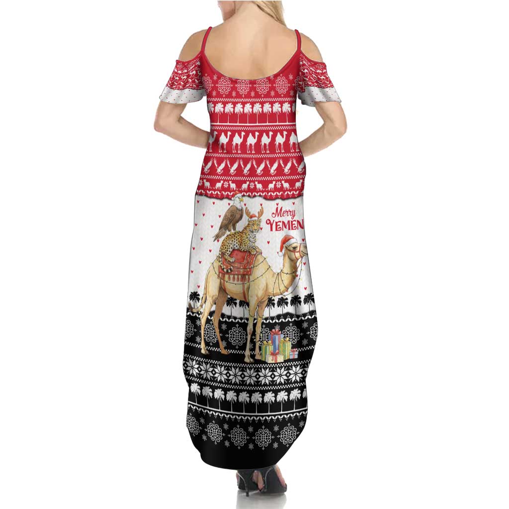 Yemen Christmas Family Matching Summer Maxi Dress and Hawaiian Shirt with Camel Leopard Falcon Red Black White Snowflake - Wonder Print Shop