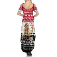 Yemen Christmas Family Matching Summer Maxi Dress and Hawaiian Shirt with Camel Leopard Falcon Red Black White Snowflake - Wonder Print Shop