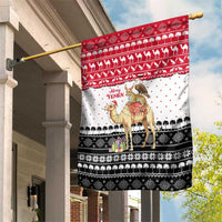 Yemen Christmas Garden Flag with Camel Leopard Falcon Red Black White Snowflake - Wonder Print Shop