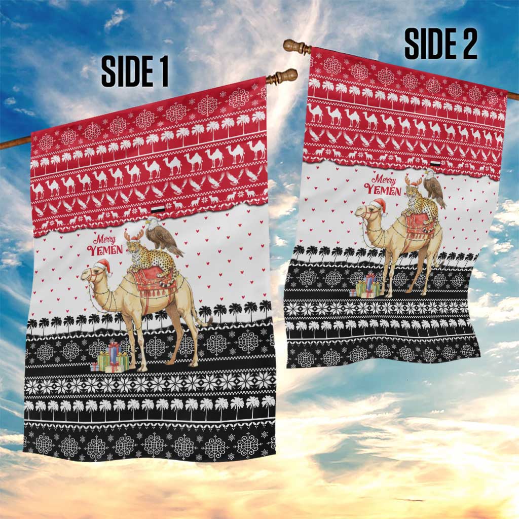 Yemen Christmas Garden Flag with Camel Leopard Falcon Red Black White Snowflake - Wonder Print Shop