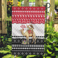 Yemen Christmas Garden Flag with Camel Leopard Falcon Red Black White Snowflake - Wonder Print Shop