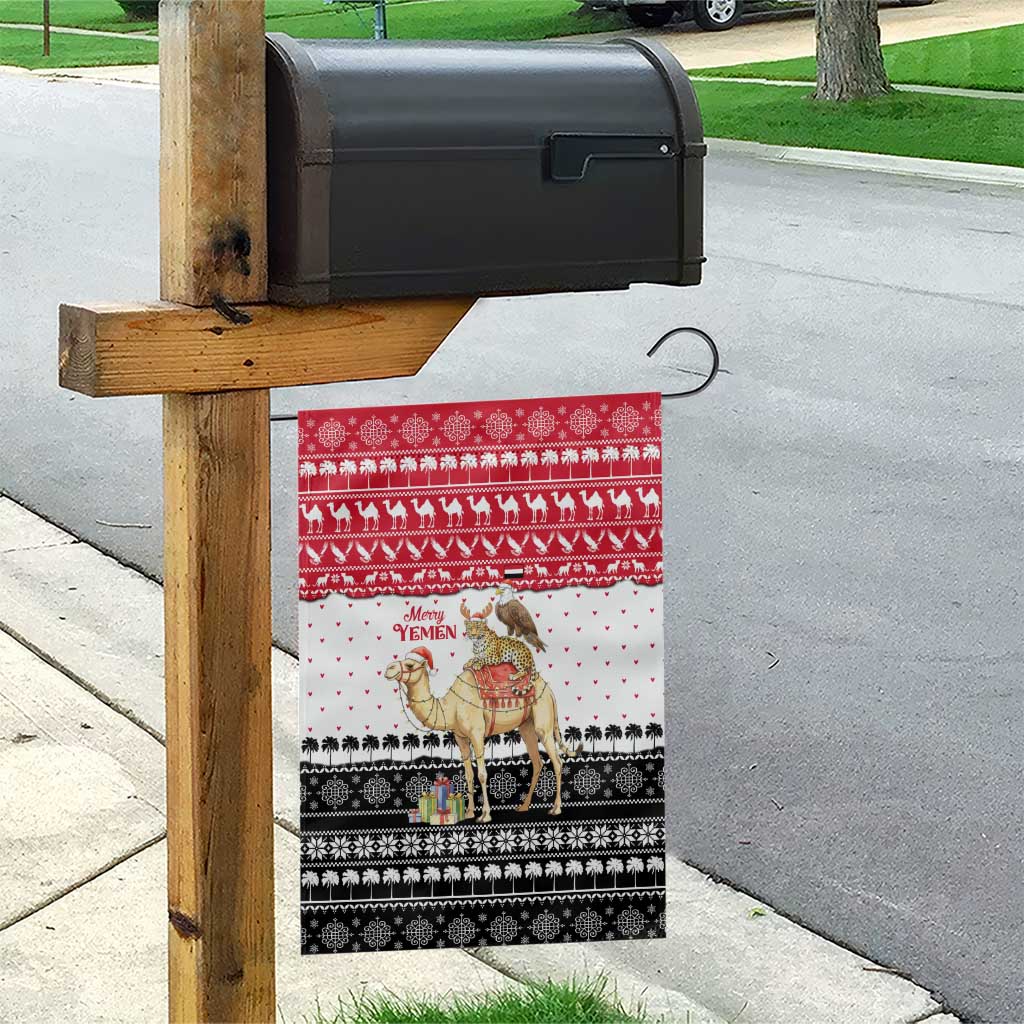 Yemen Christmas Garden Flag with Camel Leopard Falcon Red Black White Snowflake - Wonder Print Shop