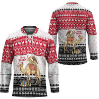 Yemen Christmas Hockey Jersey with Camel Leopard Falcon Red Black White Snowflake - Wonder Print Shop