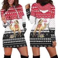Yemen Christmas Hoodie Dress with Camel Leopard Falcon Red Black White Snowflake - Wonder Print Shop