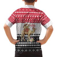 Yemen Christmas Kid Hawaiian Shirt with Camel Leopard Falcon Red Black White Snowflake - Wonder Print Shop