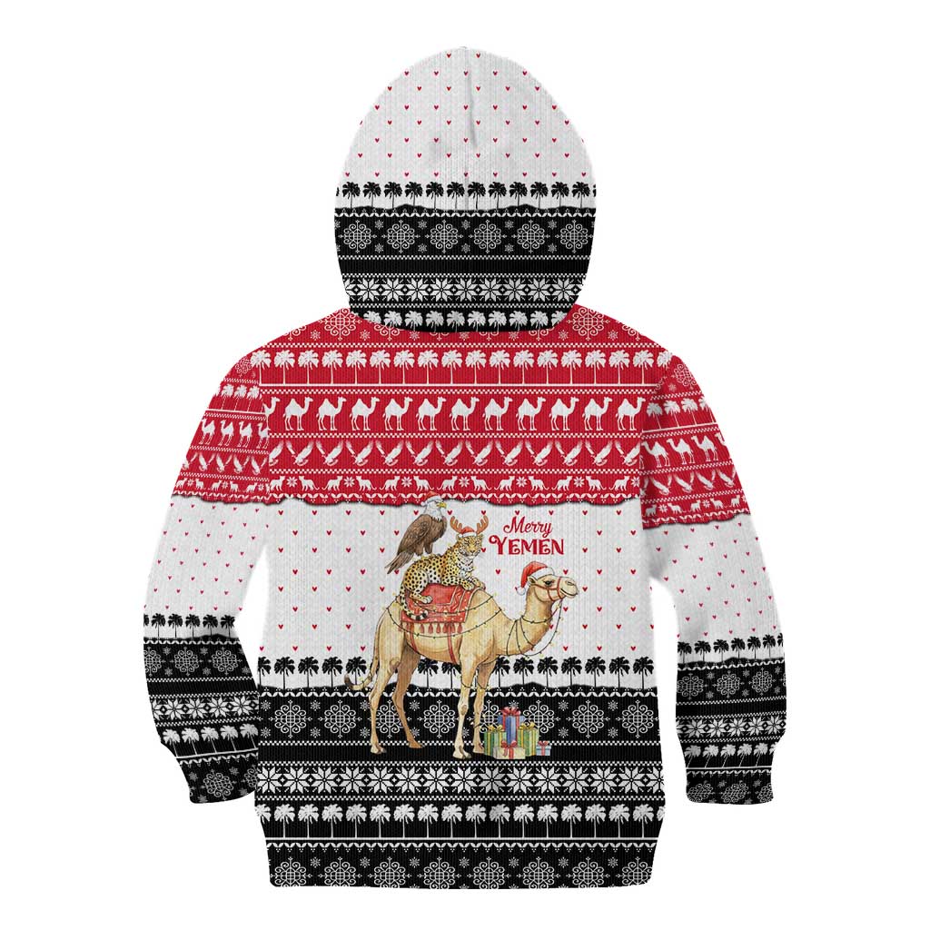 Yemen Christmas Kid Hoodie with Camel Leopard Falcon Red Black White Snowflake - Wonder Print Shop