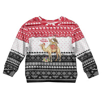 Yemen Christmas Kid Ugly Christmas Sweater with Camel Leopard Falcon Red Black White Snowflake - Wonder Print Shop