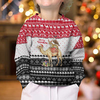 Yemen Christmas Kid Ugly Christmas Sweater with Camel Leopard Falcon Red Black White Snowflake - Wonder Print Shop
