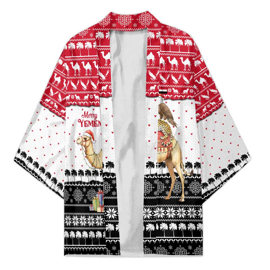 Yemen Christmas Kimono with Camel Leopard Falcon Red Black White Snowflake - Wonder Print Shop