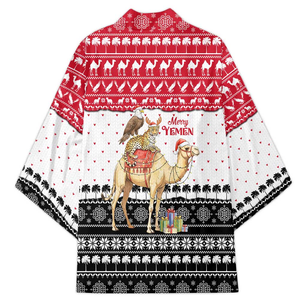 Yemen Christmas Kimono with Camel Leopard Falcon Red Black White Snowflake - Wonder Print Shop
