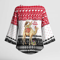 Yemen Christmas Kimono Sleeve Blouse with Camel Leopard Falcon Red Black White Snowflake - Wonder Print Shop