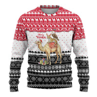 Yemen Christmas Ugly Christmas Sweater with Camel Leopard Falcon Red Black White Snowflake - Wonder Print Shop