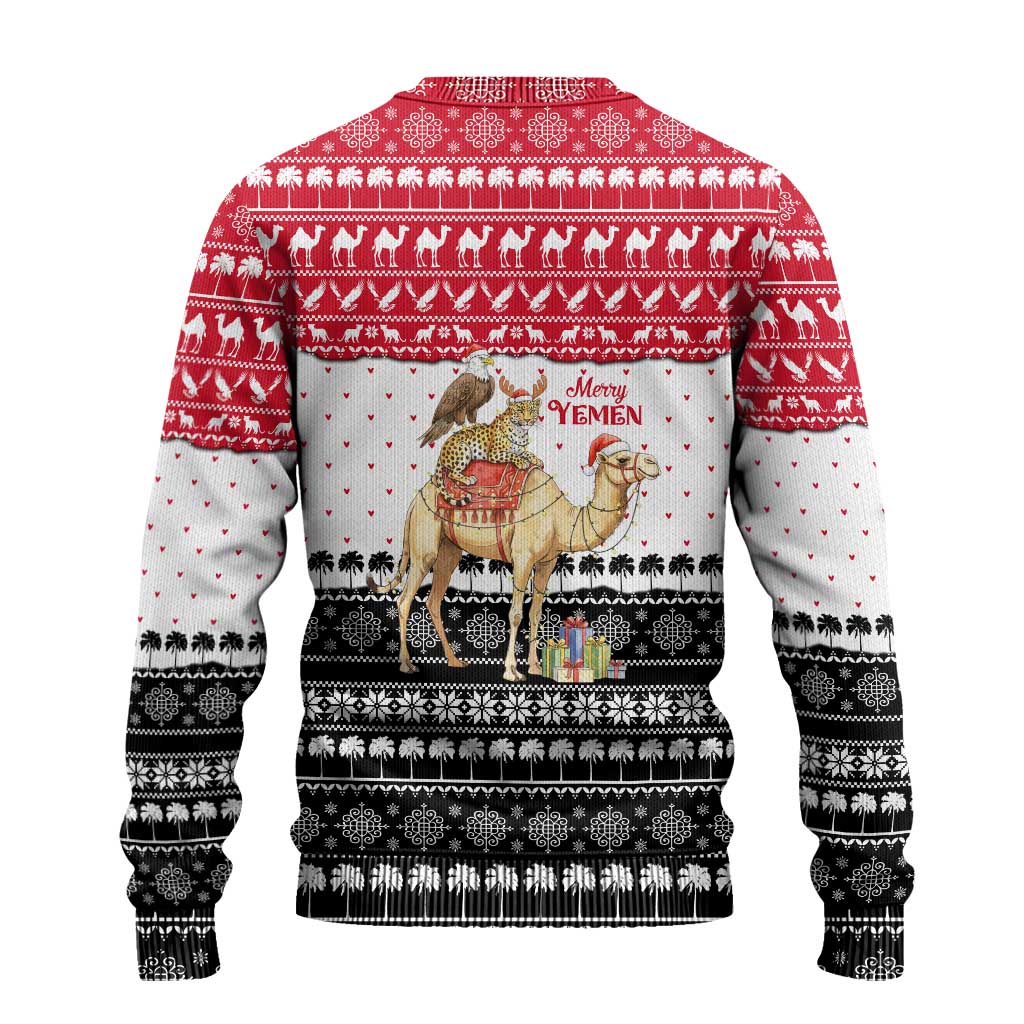 Yemen Christmas Ugly Christmas Sweater with Camel Leopard Falcon Red Black White Snowflake - Wonder Print Shop