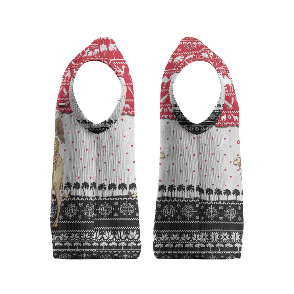 Yemen Christmas Knitted V-Neck Vest with Camel Leopard Falcon Red Black White Snowflake - Wonder Print Shop
