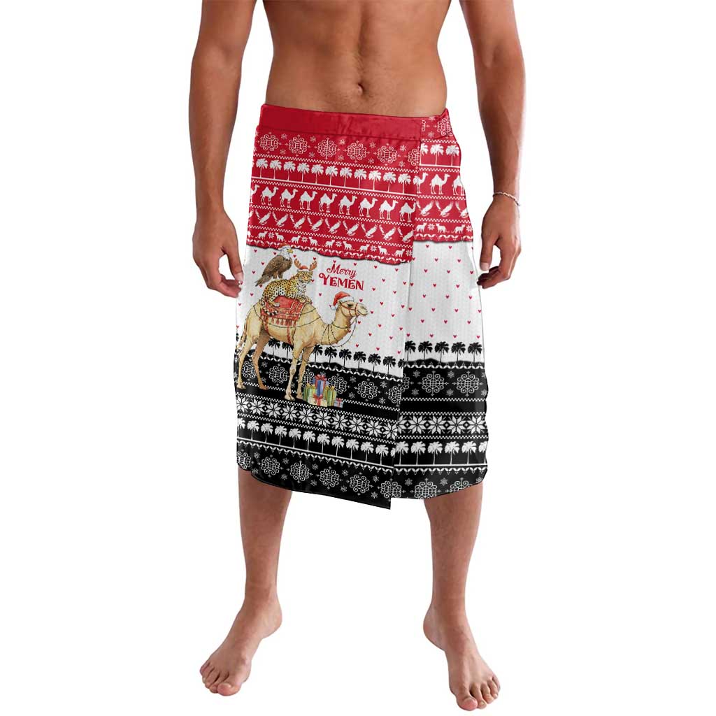 Yemen Christmas Lavalava with Camel Leopard Falcon Red Black White Snowflake - Wonder Print Shop