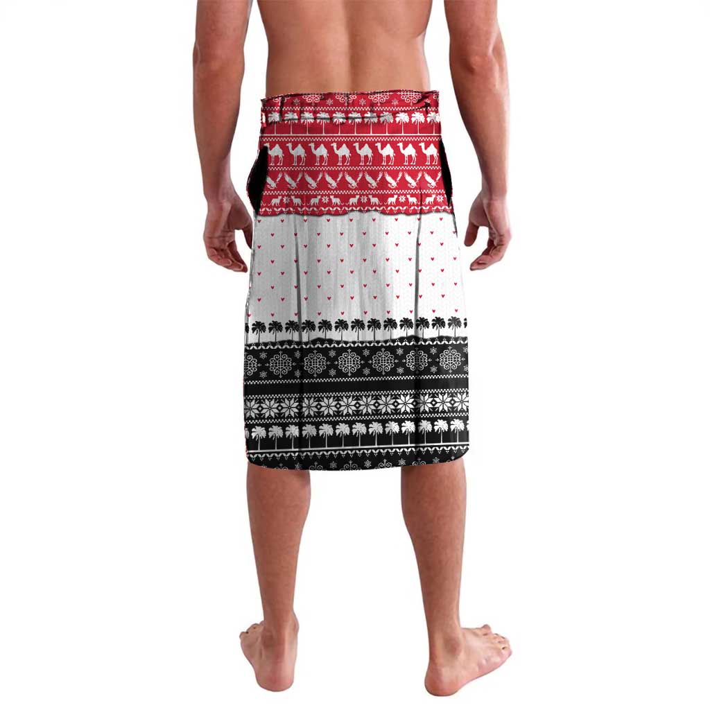 Yemen Christmas Lavalava with Camel Leopard Falcon Red Black White Snowflake - Wonder Print Shop