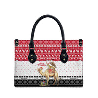 Yemen Christmas Leather Bag with Camel Leopard Falcon Red Black White Snowflake - Wonder Print Shop