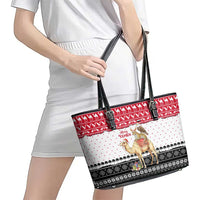 Yemen Christmas Leather Tote Bag with Camel Leopard Falcon Red Black White Snowflake - Wonder Print Shop