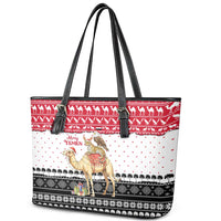Yemen Christmas Leather Tote Bag with Camel Leopard Falcon Red Black White Snowflake - Wonder Print Shop