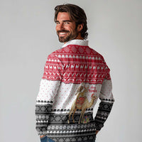 Yemen Christmas Long Sleeve Polo Shirt with Camel Leopard Falcon Red Black White Snowflake - Wonder Print Shop