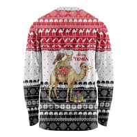 Yemen Christmas Long Sleeve Shirt with Camel Leopard Falcon Red Black White Snowflake - Wonder Print Shop