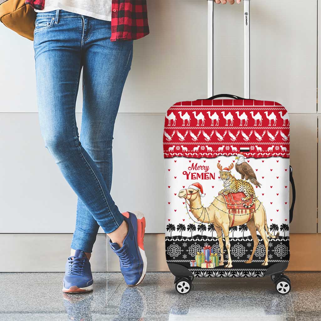 Yemen Christmas Luggage Cover with Camel Leopard Falcon Red Black White Snowflake - Wonder Print Shop