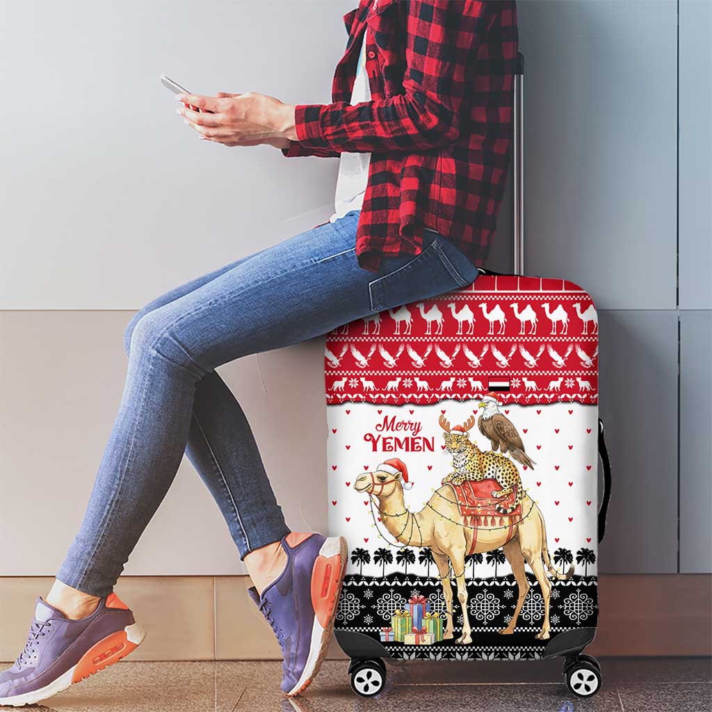Yemen Christmas Luggage Cover with Camel Leopard Falcon Red Black White Snowflake - Wonder Print Shop