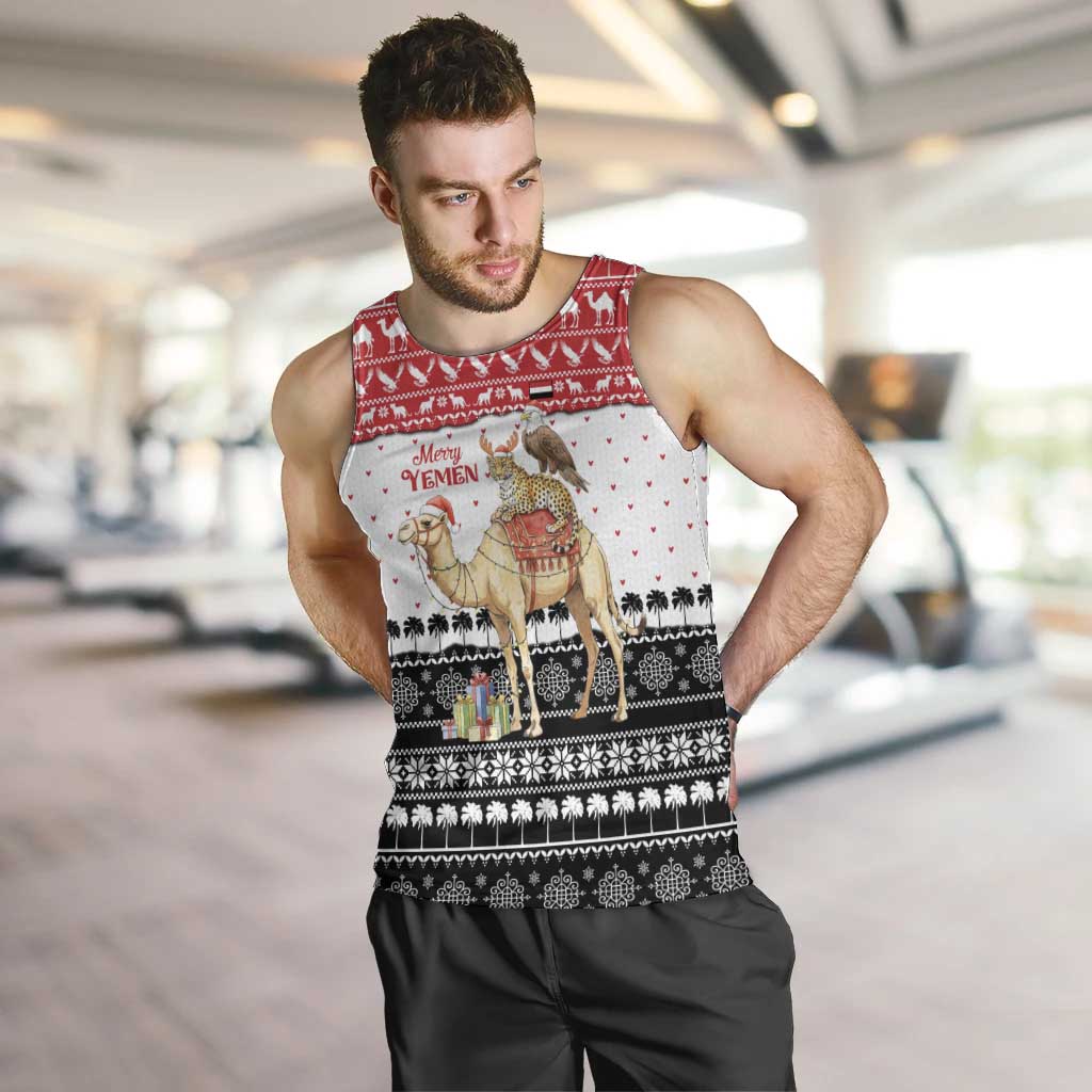 Yemen Christmas Men Tank Top with Camel Leopard Falcon Red Black White Snowflake - Wonder Print Shop