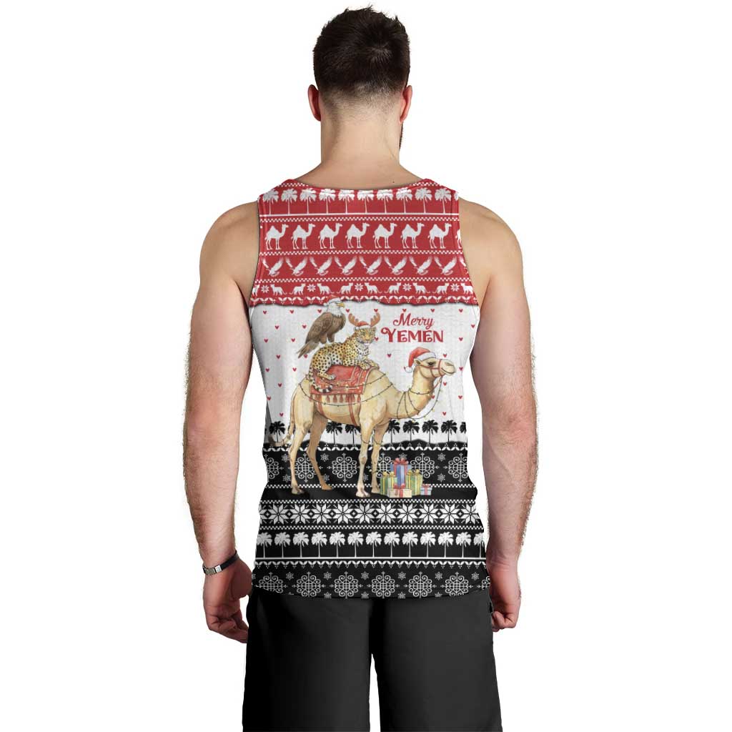 Yemen Christmas Men Tank Top with Camel Leopard Falcon Red Black White Snowflake - Wonder Print Shop