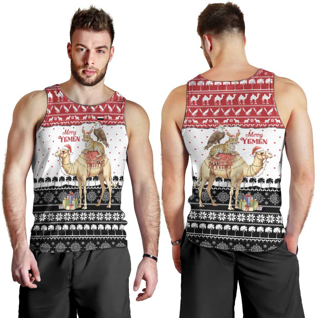 Yemen Christmas Men Tank Top with Camel Leopard Falcon Red Black White Snowflake - Wonder Print Shop
