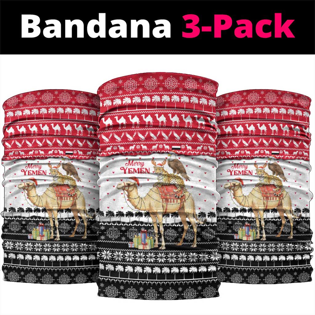 Yemen Christmas Neck Gaiter with Camel Leopard Falcon Red Black White Snowflake - Wonder Print Shop
