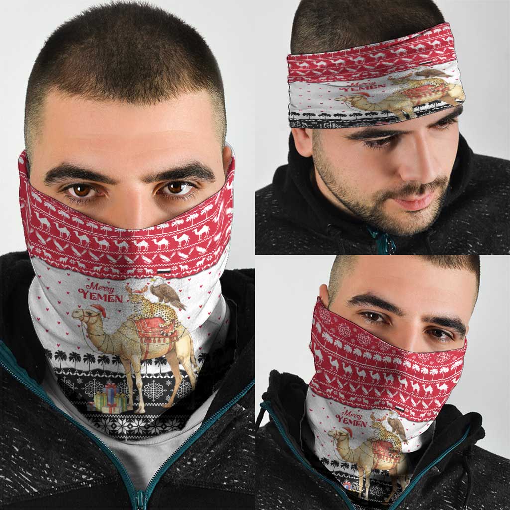 Yemen Christmas Neck Gaiter with Camel Leopard Falcon Red Black White Snowflake - Wonder Print Shop