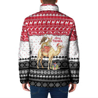 Yemen Christmas Padded Jacket with Camel Leopard Falcon Red Black White Snowflake - Wonder Print Shop