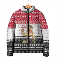 Yemen Christmas Padded Jacket with Camel Leopard Falcon Red Black White Snowflake - Wonder Print Shop